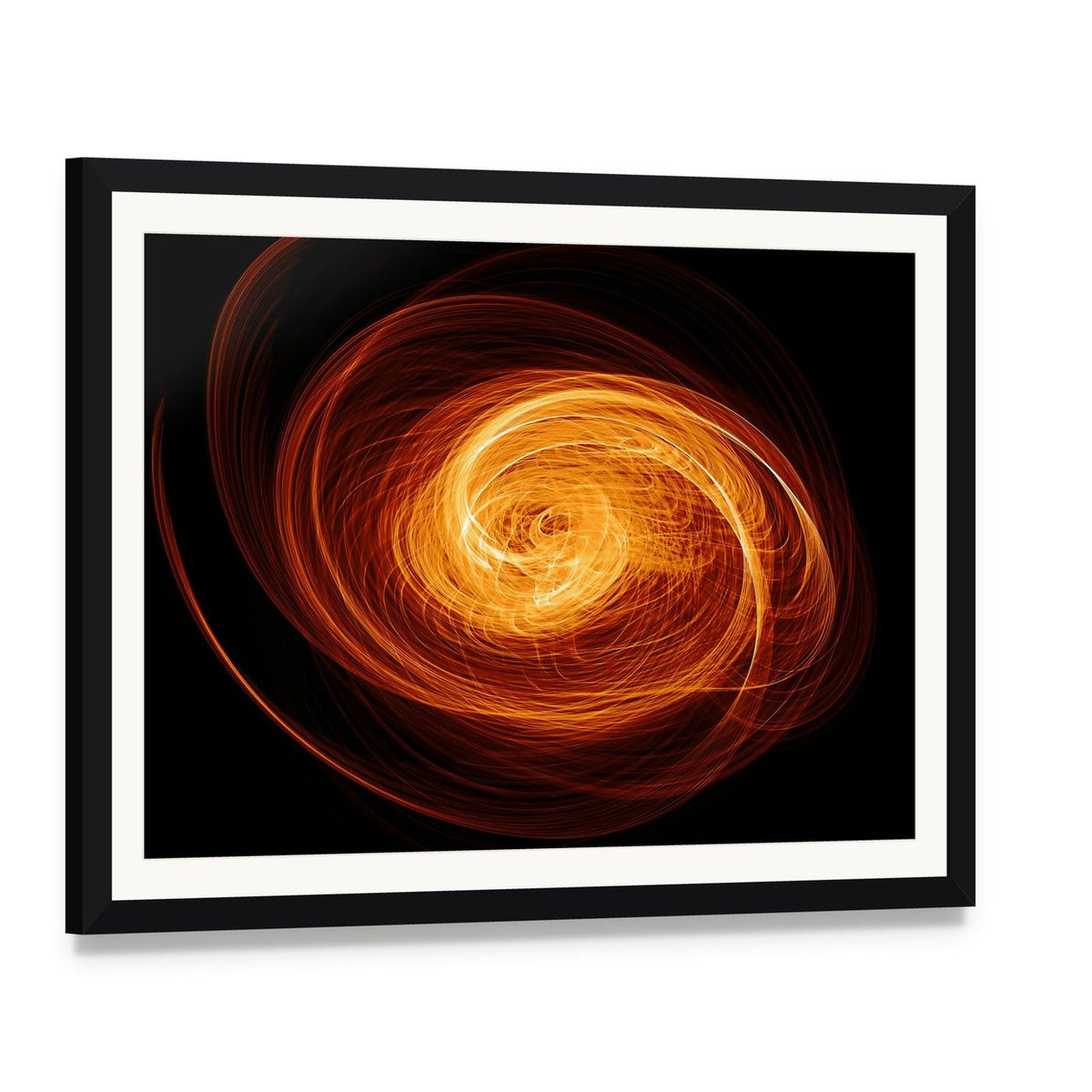 Twisted Quasar Black Hole Canvas Wall Art, framed print with white mat and black frame, angled product view