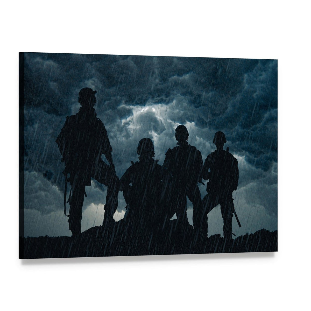 Us Army Rangers Silhouetted in Rainy Night Canvas Wall Art, single panel gallery wrapped canvas, angled product view