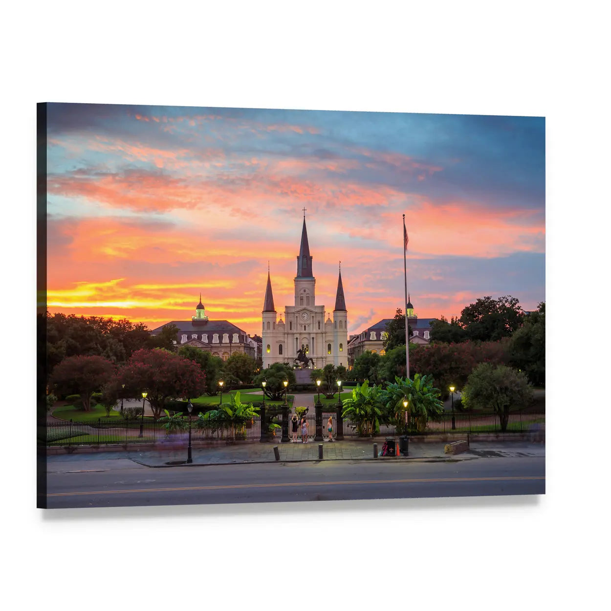 St. Louis Cathedral at Sunset, New Orleans Canvas Wall Art, single panel gallery wrapped canvas, angled product view