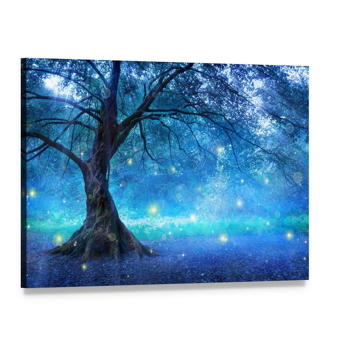 Enchanted Fairy Tree with Glowing Lights Canvas Wall Art, single panel gallery wrapped canvas, angled product view
