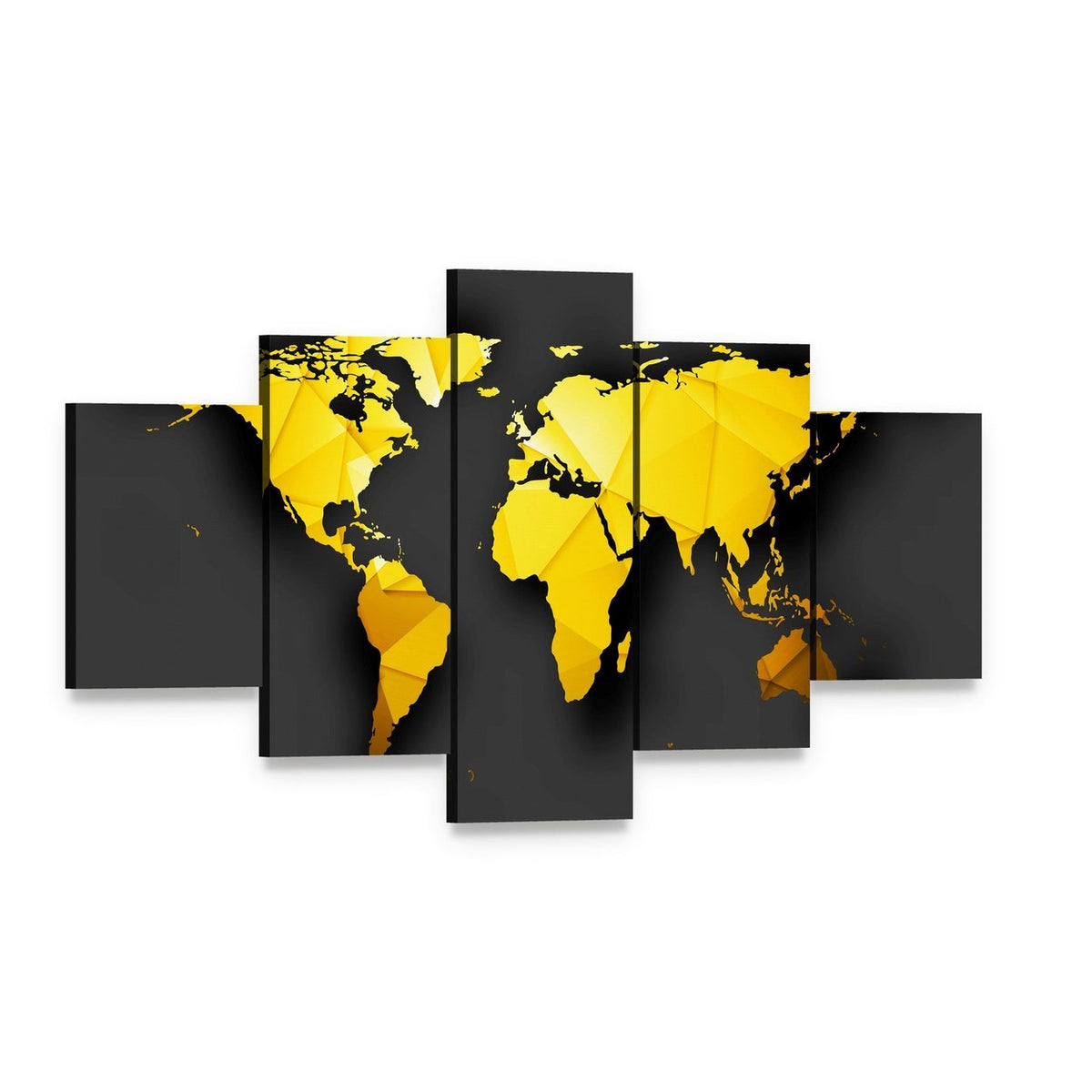 Polygonal World Map Canvas Wall Art, 5 panel 5 Star layout gallery wrapped canvas set, angled product view