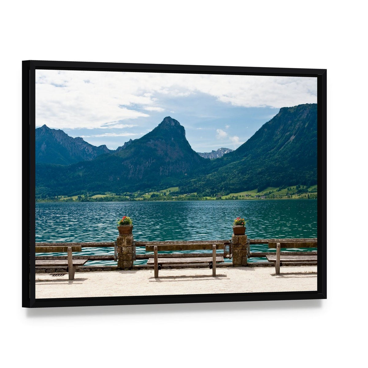 Wolfgangsee View from St Wolfgang Canvas Wall Art, framed canvas in a black floater frame, angled product view