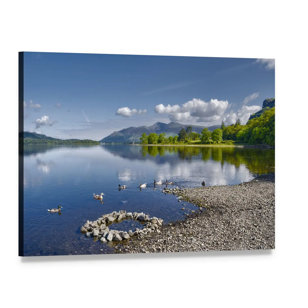 Derwent Water Lake Reflections Canvas Wall Art, single panel gallery wrapped canvas, angled product view