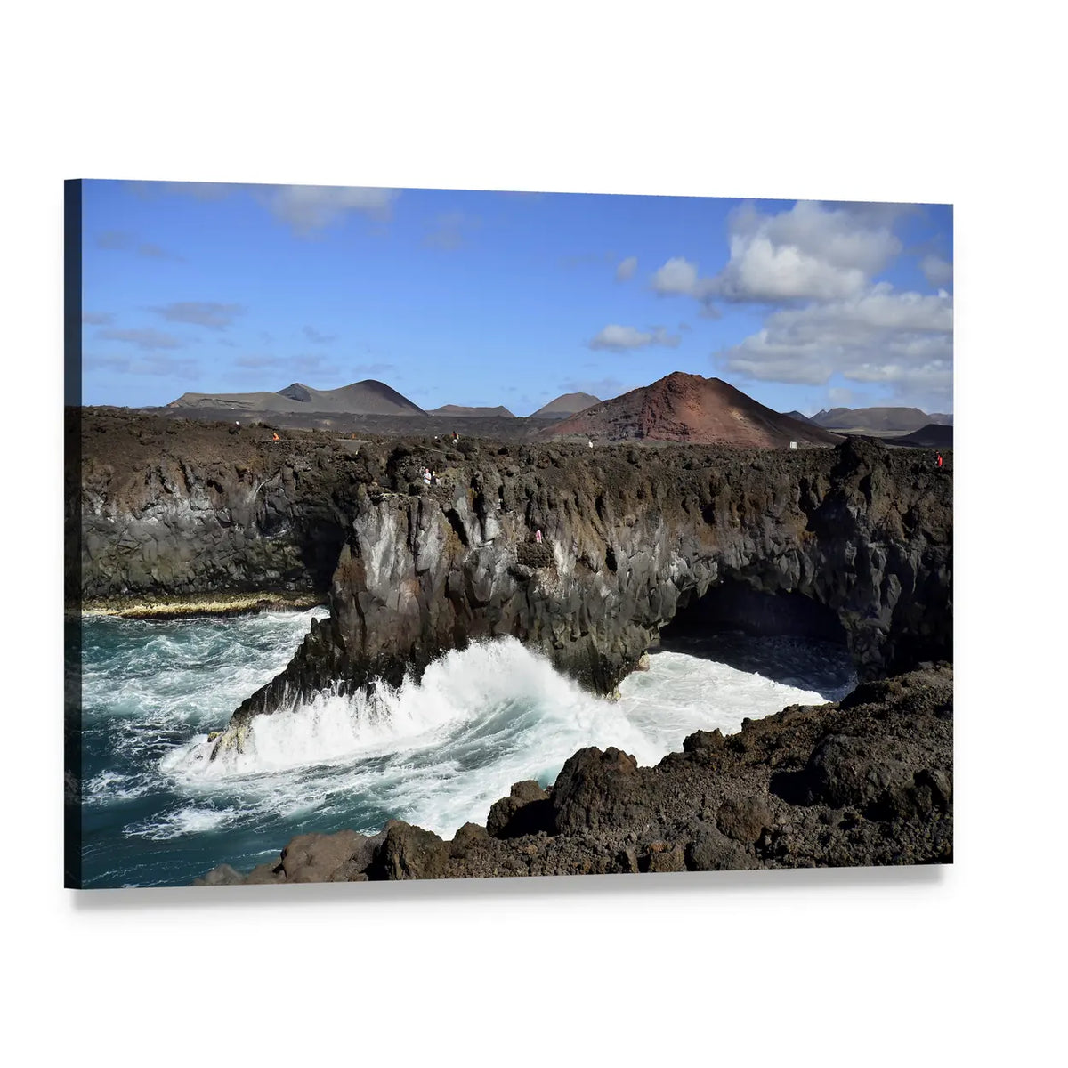 Los Hervideros Crashing Waves and Volcanic Cliffs Canvas Wall Art, single panel gallery wrapped canvas, angled product view
