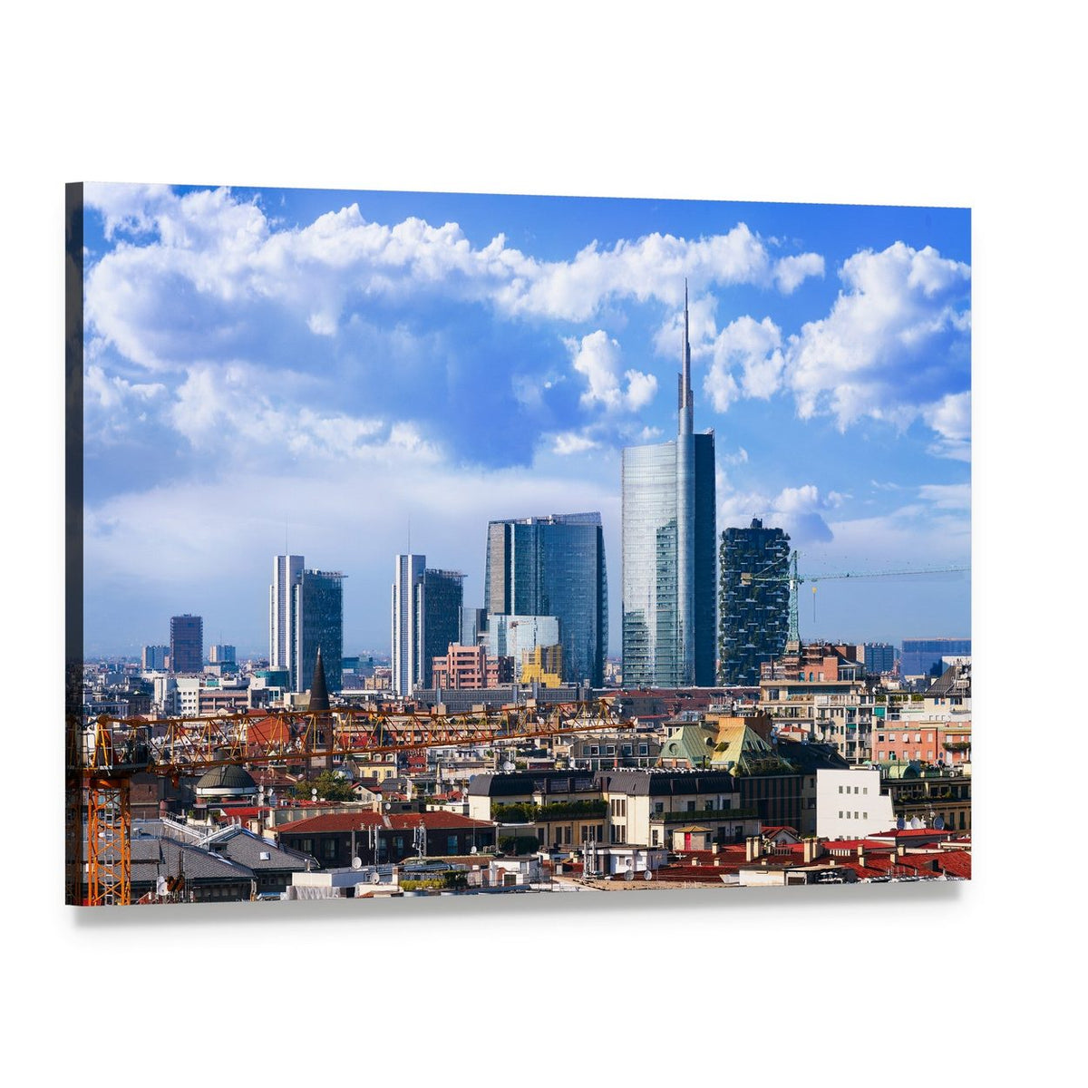 Milan Skyline Canvas Wall Art, single panel gallery wrapped canvas, angled product view