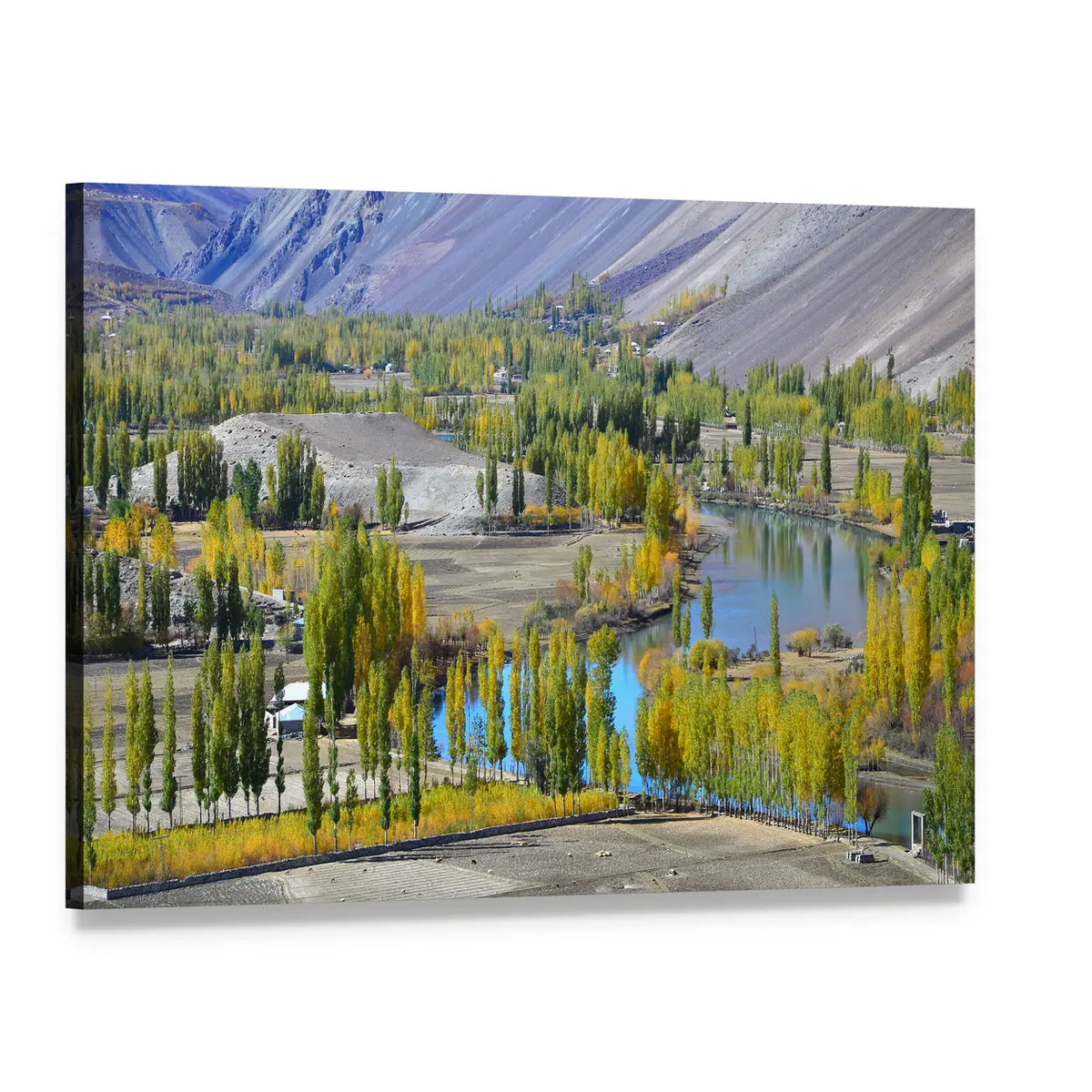 Lake in Northern Pakistan Canvas Wall Art, single panel gallery wrapped canvas, angled product view