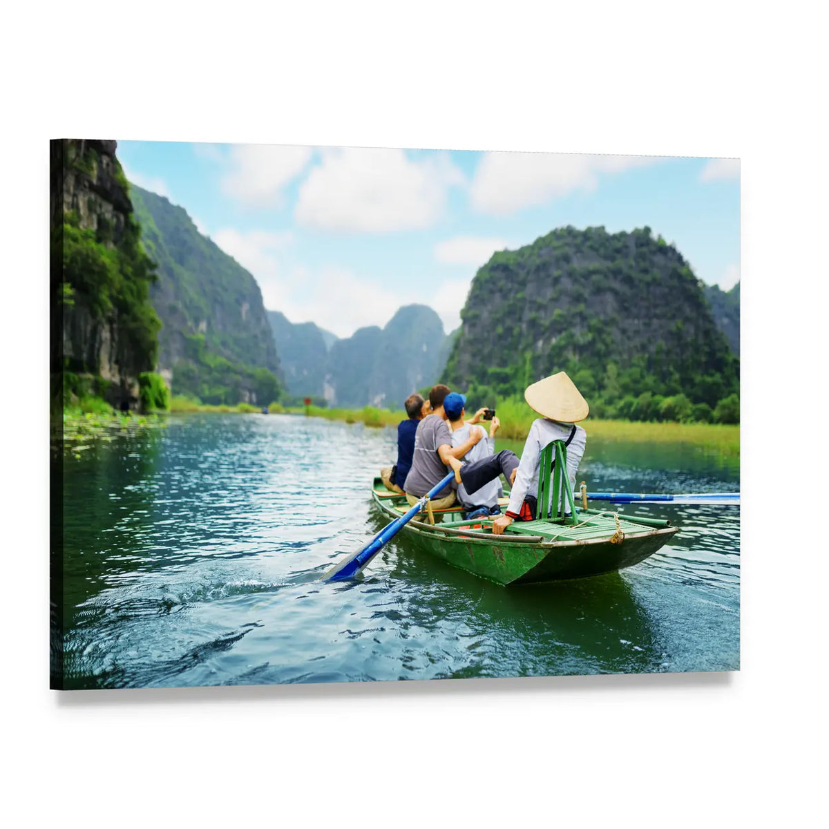 Tourists in Boat on Ngo Dong River Canvas Wall Art, single panel gallery wrapped canvas, angled product view
