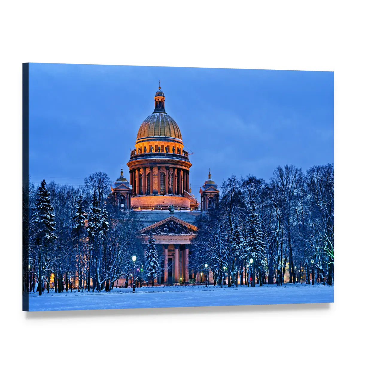 St. Isaac's Cathedral in Winter Evening Canvas Wall Art, single panel gallery wrapped canvas, angled product view