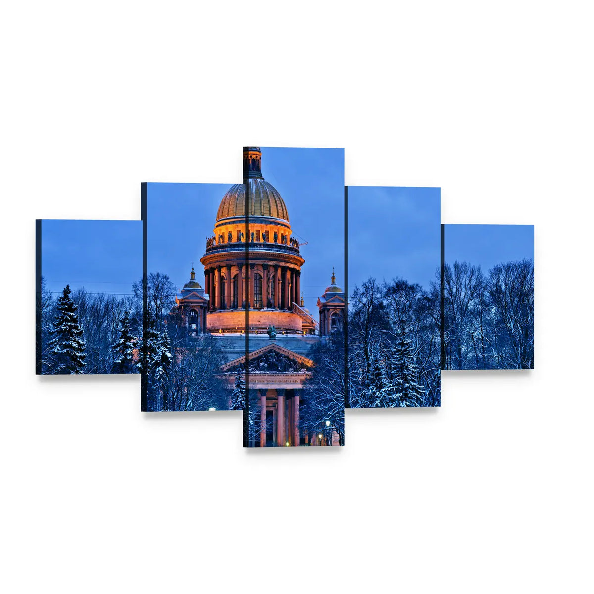 St. Isaac's Cathedral in Winter Evening Canvas Wall Art, 5 panel 5 Star layout gallery wrapped canvas set, angled product view