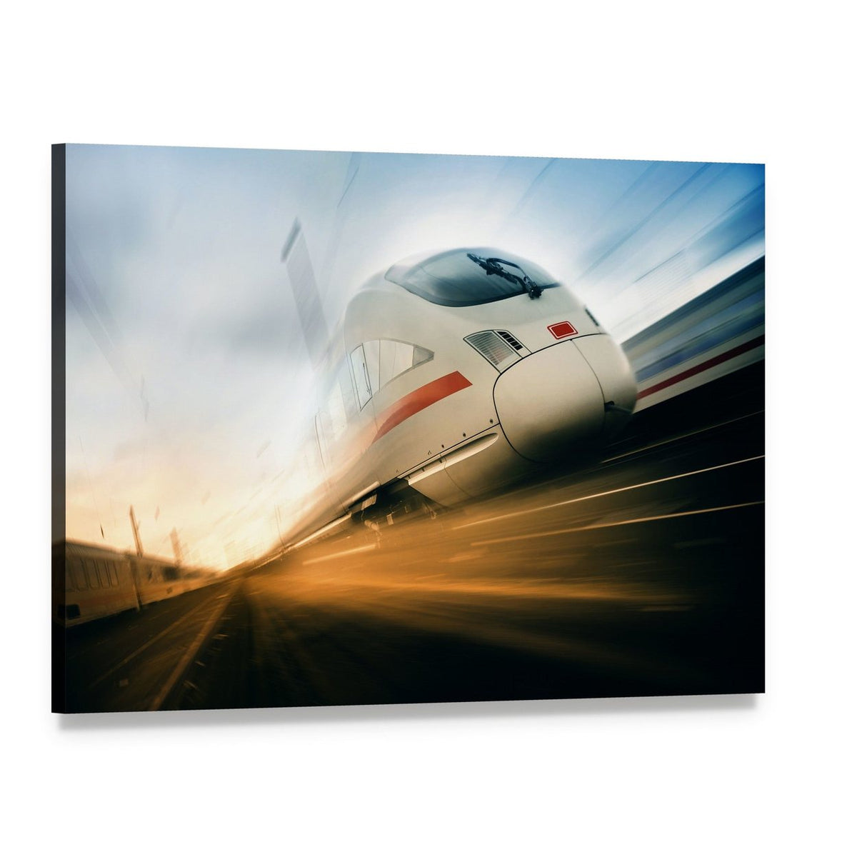 Fast Moving Train Canvas Wall Art, single panel gallery wrapped canvas, angled product view