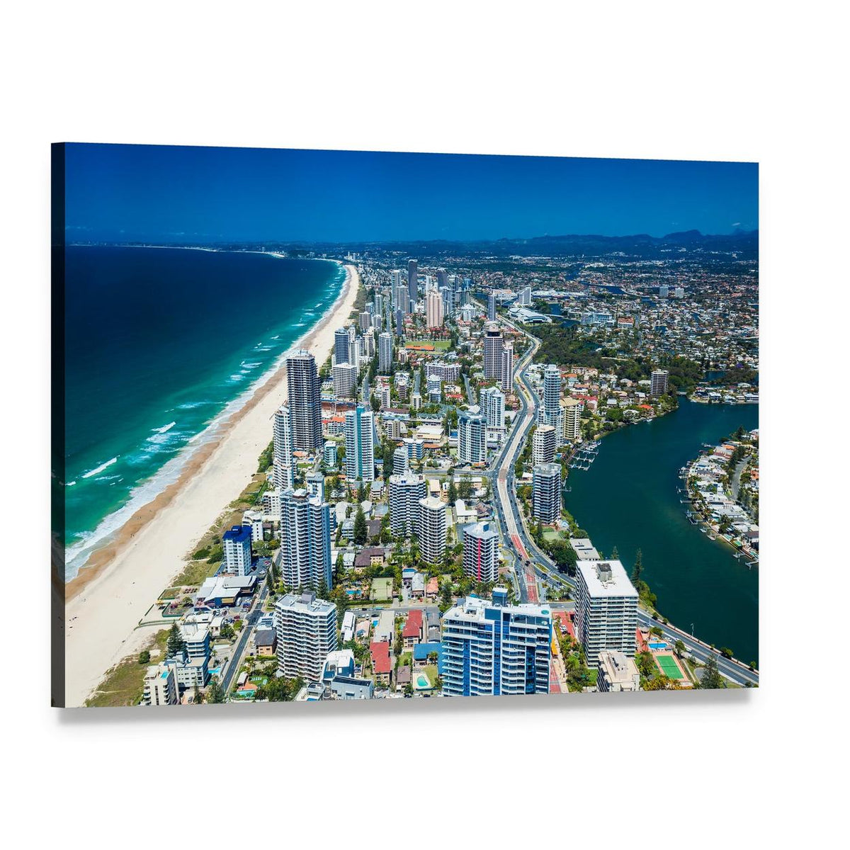 Gold Coast Beachfront City View Canvas Wall Art, single panel gallery wrapped canvas, angled product view