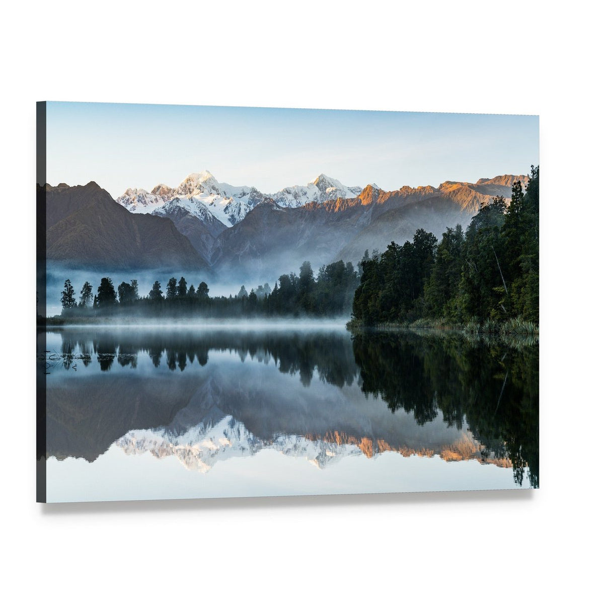 Mountains Reflection in Lake Canvas Wall Art, single panel gallery wrapped canvas, angled product view