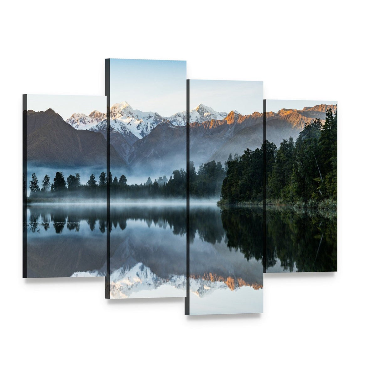 Mountains Reflection in Lake Canvas Wall Art, 4 panel 4 Pop layout gallery wrapped canvas set, angled product view