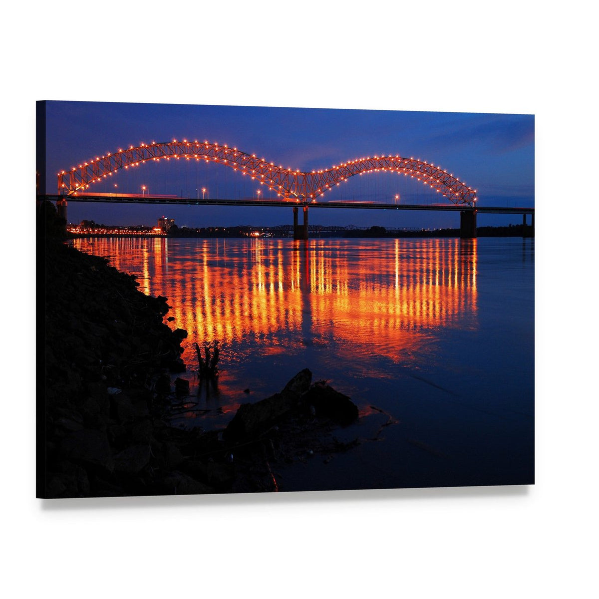 De Soto Bridge at Night Canvas Wall Art, single panel gallery wrapped canvas, angled product view