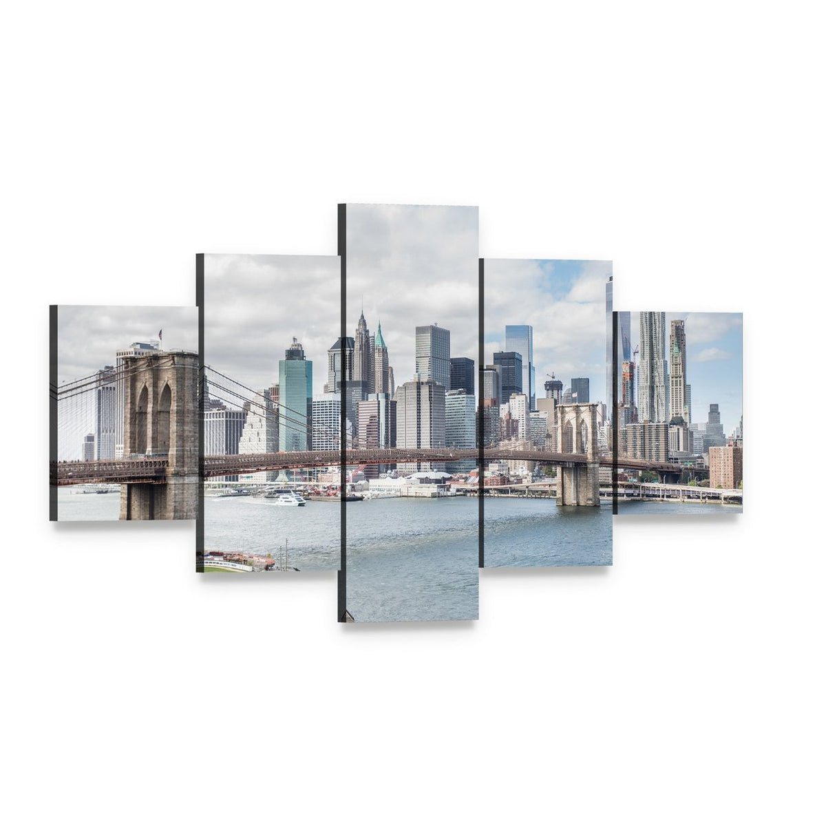 Brooklyn Bridge Ny Canvas Wall Art, 5 panel 5 Star layout gallery wrapped canvas set, angled product view