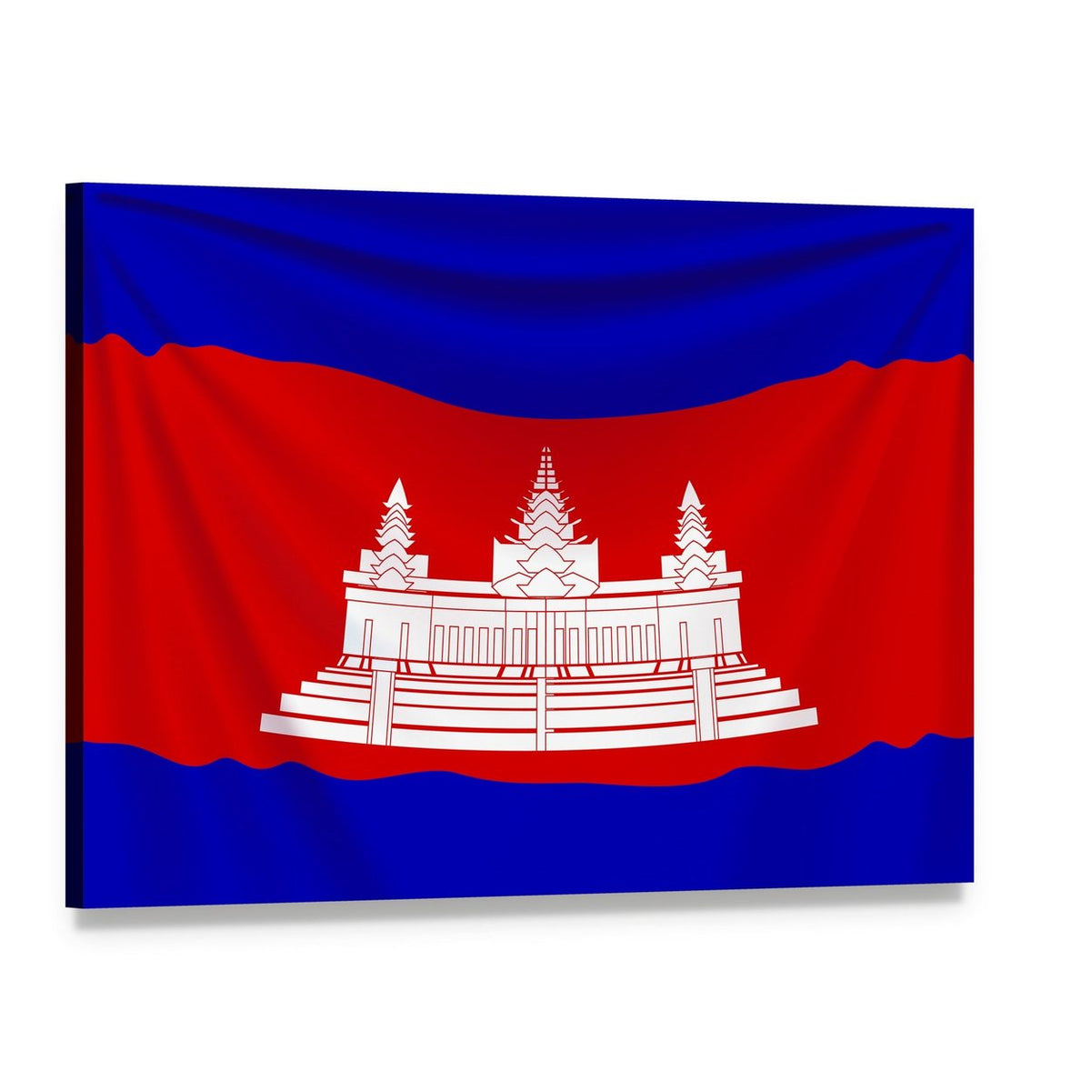 Realistic Cambodia Flag Featuring Angkor Wat Canvas Wall Art, single panel gallery wrapped canvas, angled product view