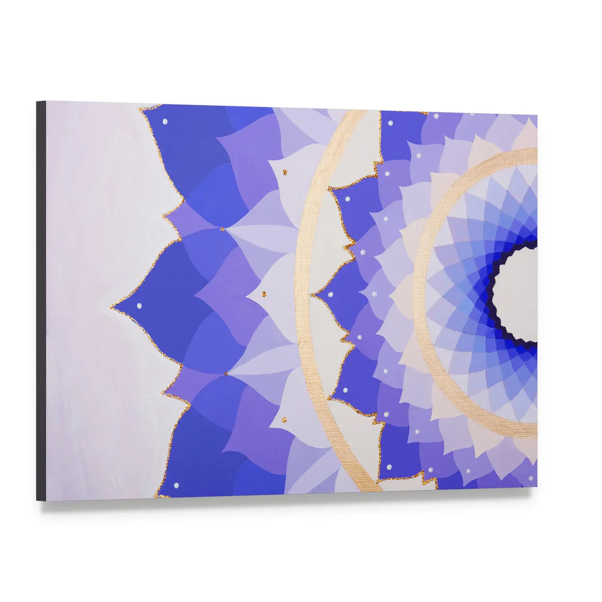 Purple Flower Mandala Canvas Wall Art, single panel gallery wrapped canvas, angled product view