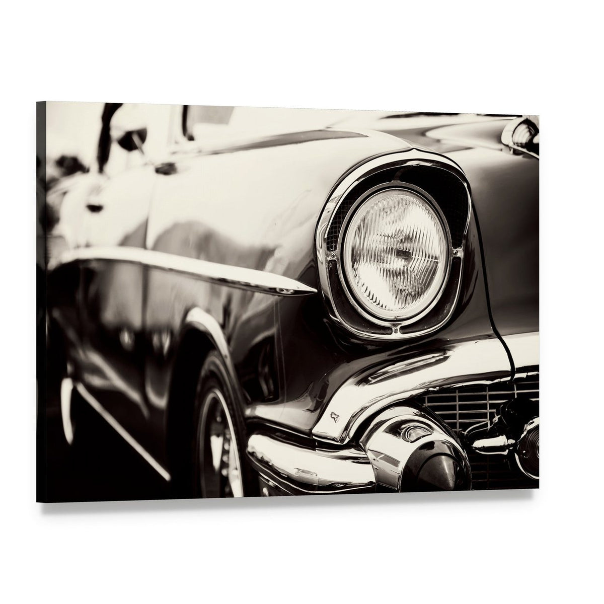 Classic Car Headlight Close-up Canvas Wall Art, single panel gallery wrapped canvas, angled product view