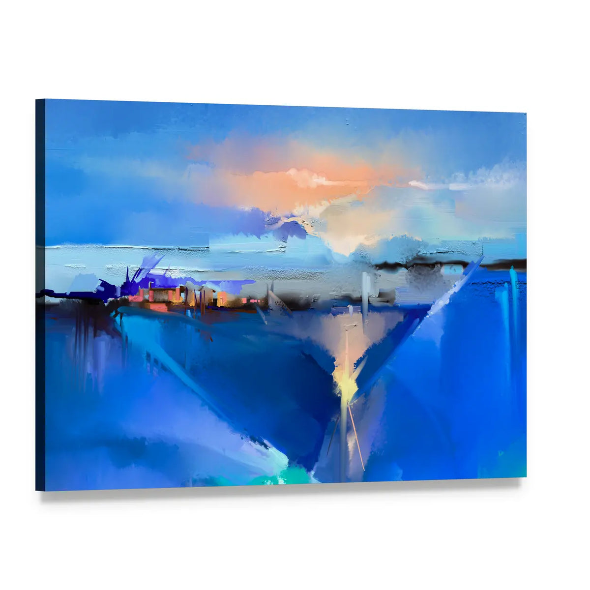 Abstract Tree Hill and Blue Field Canvas Wall Art, single panel gallery wrapped canvas, angled product view