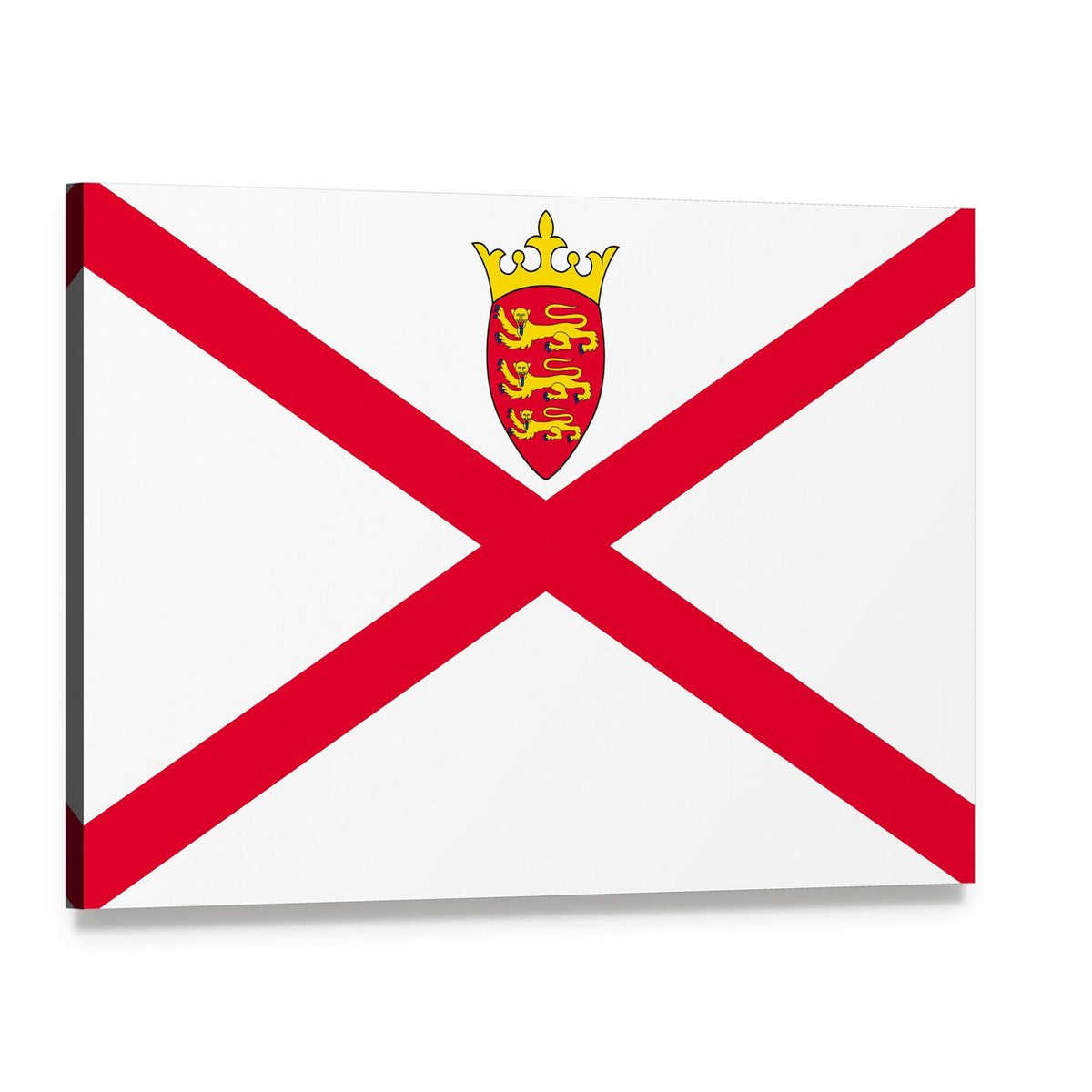 Jersey Flag with Coat of Arms Canvas Wall Art, single panel gallery wrapped canvas, angled product view
