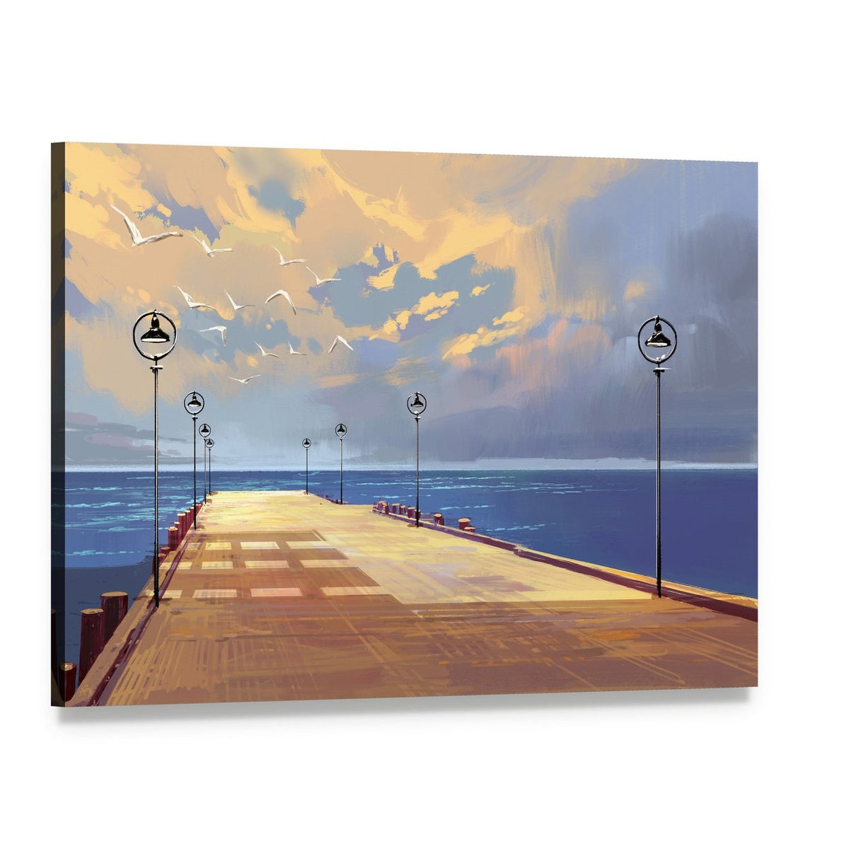 Bridge Near River Canvas Wall Art, single panel gallery wrapped canvas, angled product view