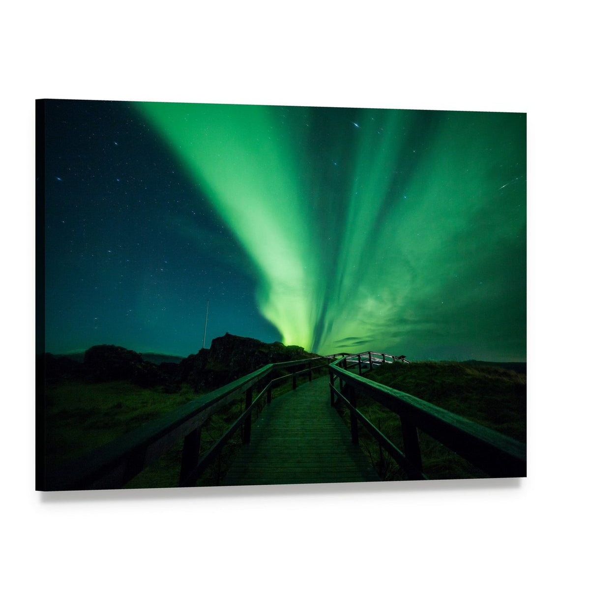 Aurora Borealis in Iceland Canvas Wall Art, single panel gallery wrapped canvas, angled product view