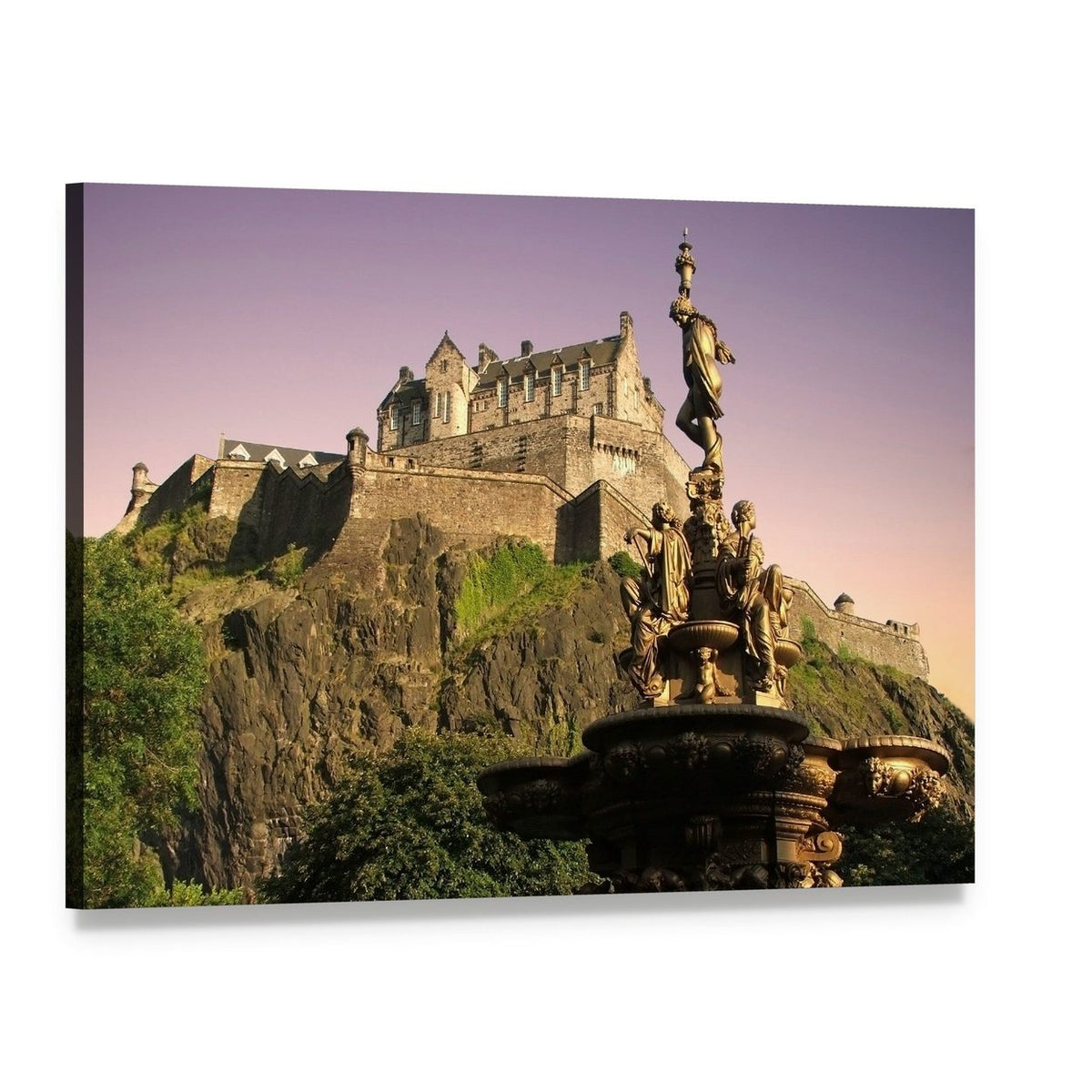Edinburgh Castle at Dusk Canvas Wall Art, single panel gallery wrapped canvas, angled product view