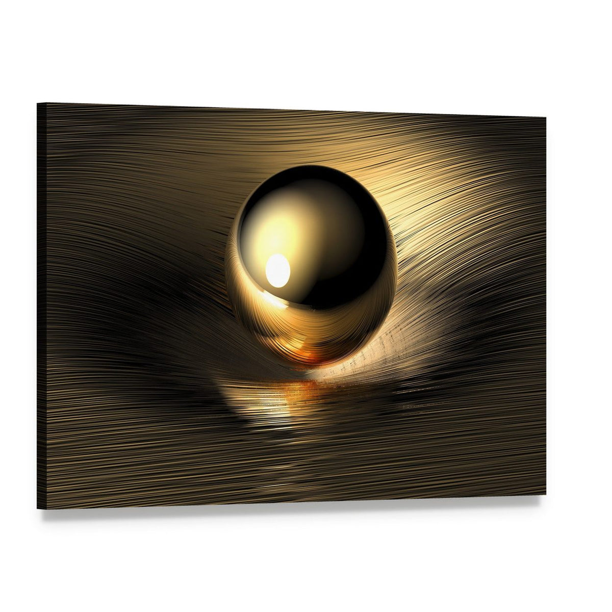 Reflective Gold Sphere Canvas Wall Art, single panel gallery wrapped canvas, angled product view