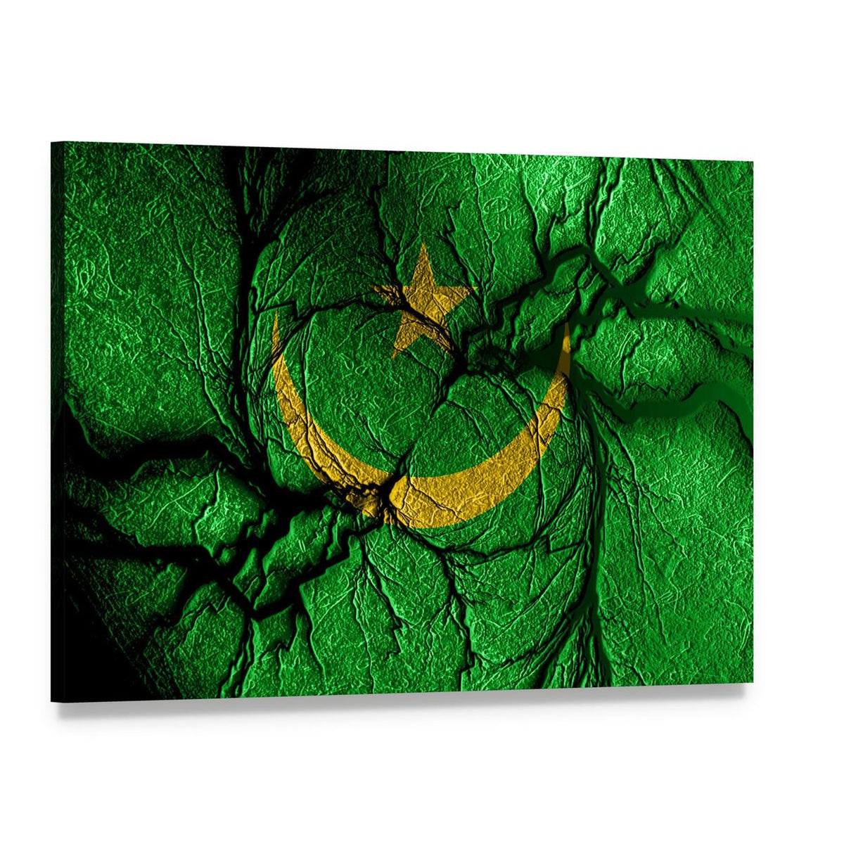 Grunge Mauritania Flag with Star and Crescent Canvas Wall Art, single panel gallery wrapped canvas, angled product view