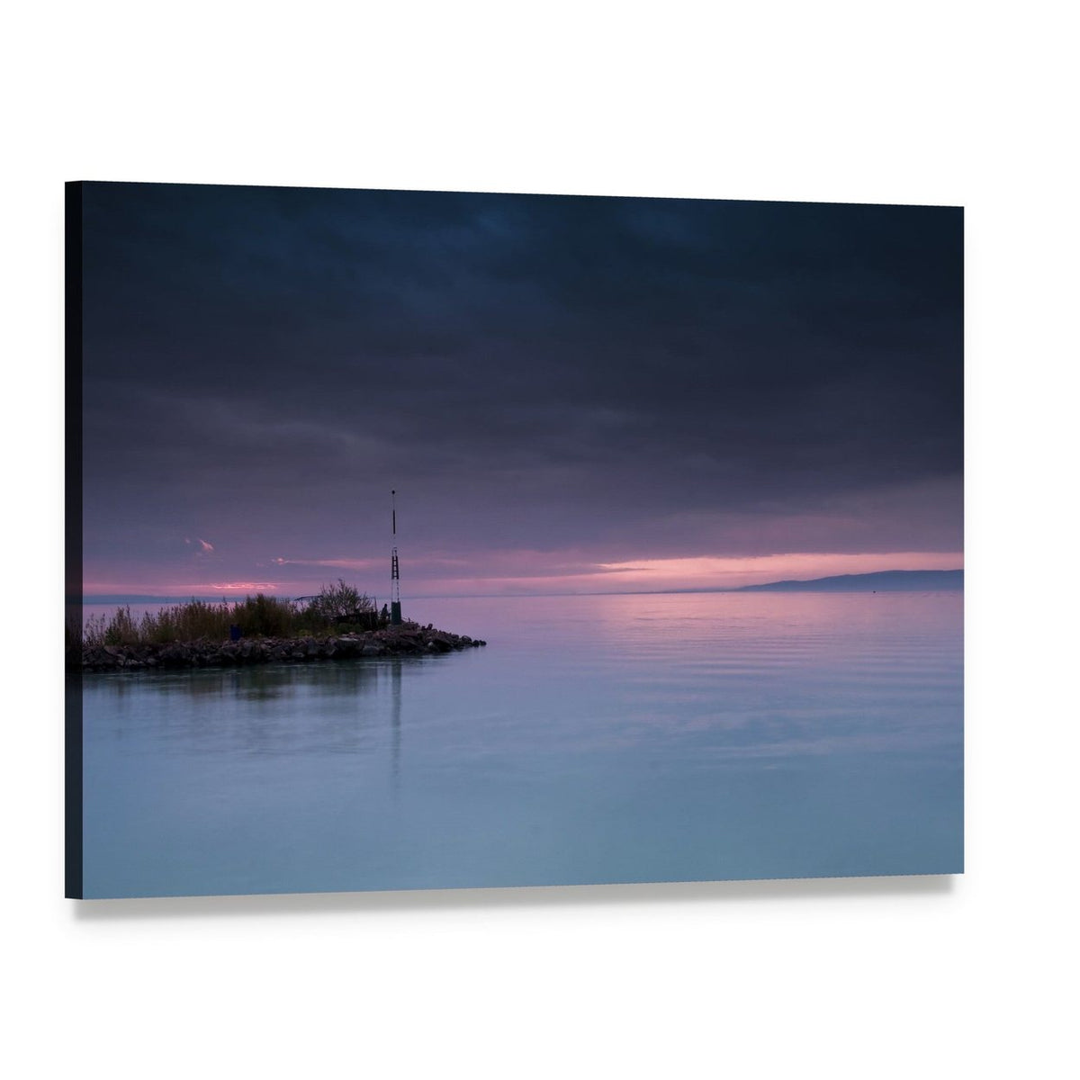 Sunset Over Lake Balaton with Island Tower Canvas Wall Art, single panel gallery wrapped canvas, angled product view