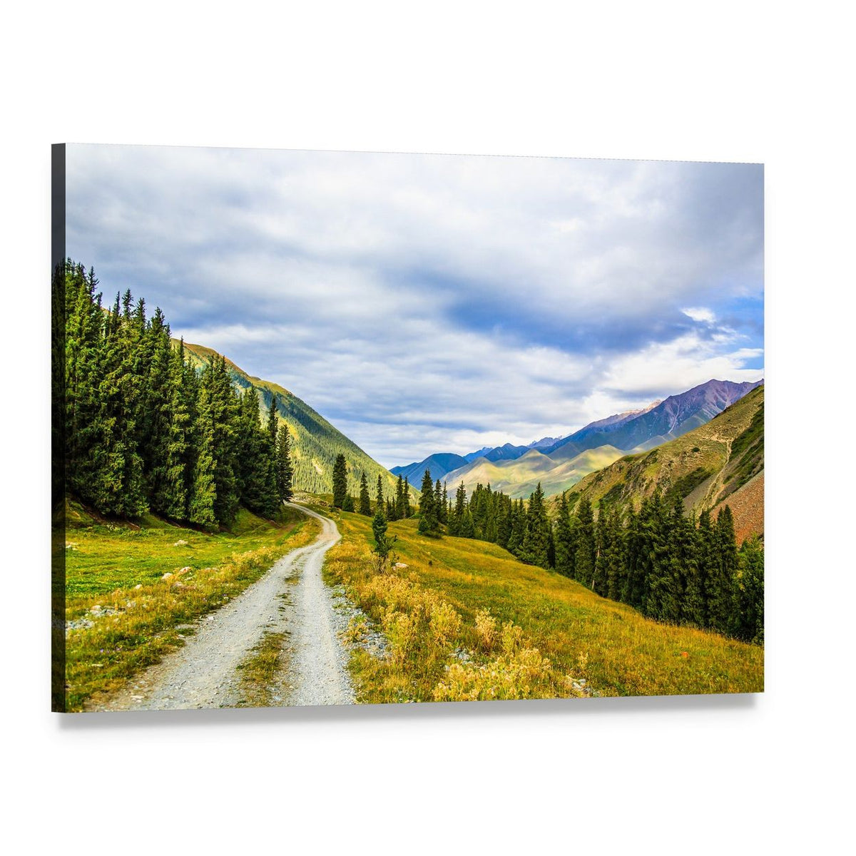 Mountain Road & Landscape Canvas Wall Art, single panel gallery wrapped canvas, angled product view