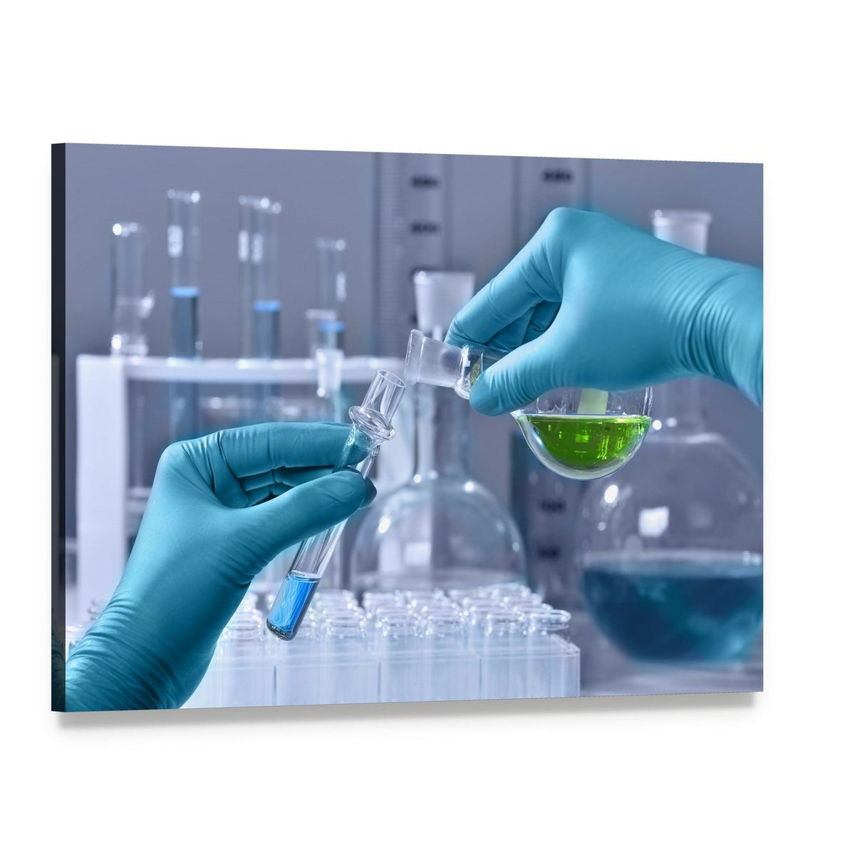 Research Lab Close-up with Test Tubes Canvas Wall Art, single panel gallery wrapped canvas, angled product view