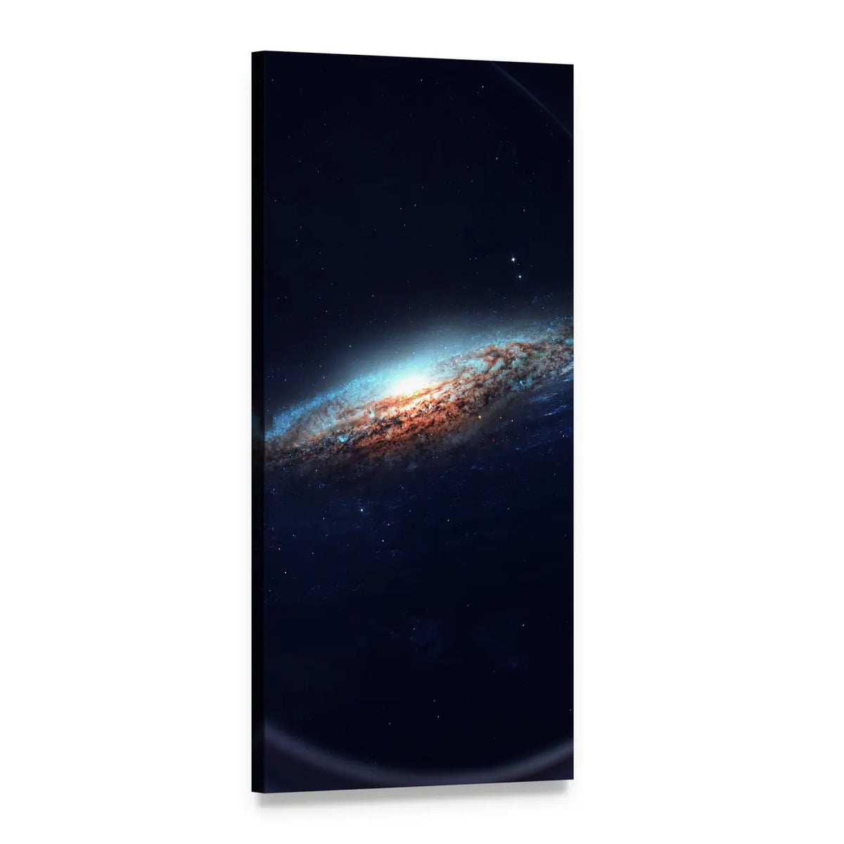 Tilted Spiral Galaxy with Glowing Core Vertical Canvas Wall Art, 1 panel 1 Vertical layout gallery wrapped canvas set, angled product view