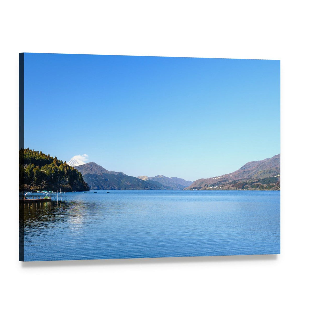 Lake Ashi Boats and Snow-capped Mountains Canvas Wall Art, single panel gallery wrapped canvas, angled product view