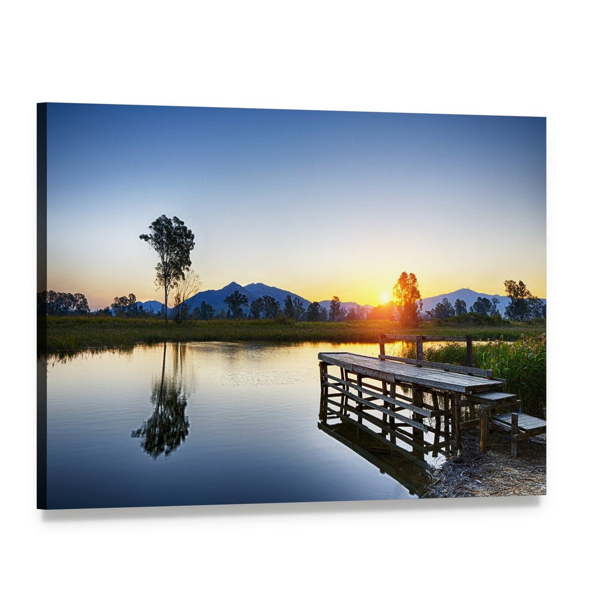 Sunrise Over Fishing Jetty Canvas Wall Art, single panel gallery wrapped canvas, angled product view