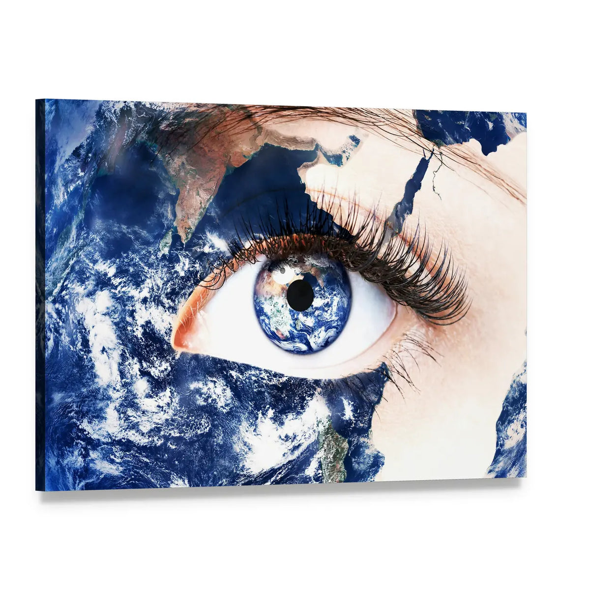 Human Eye with Earth Iris Canvas Wall Art, single panel gallery wrapped canvas, angled product view