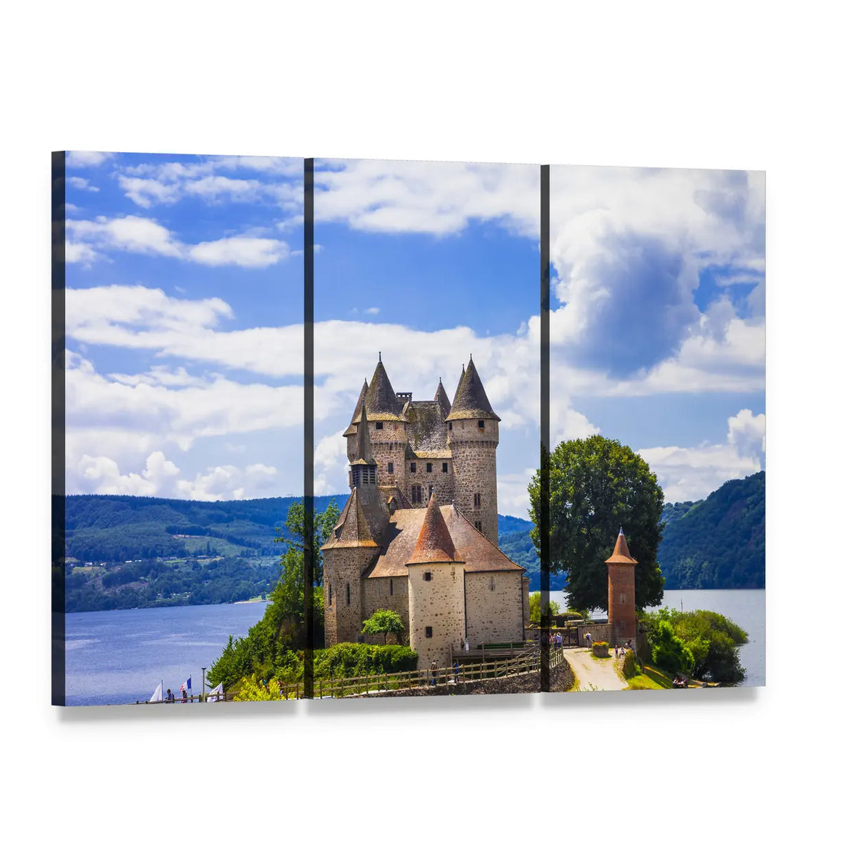 Chateau De Val at the Lake Canvas Wall Art, 3 panel 3 Horizontal layout gallery wrapped canvas set, angled product view