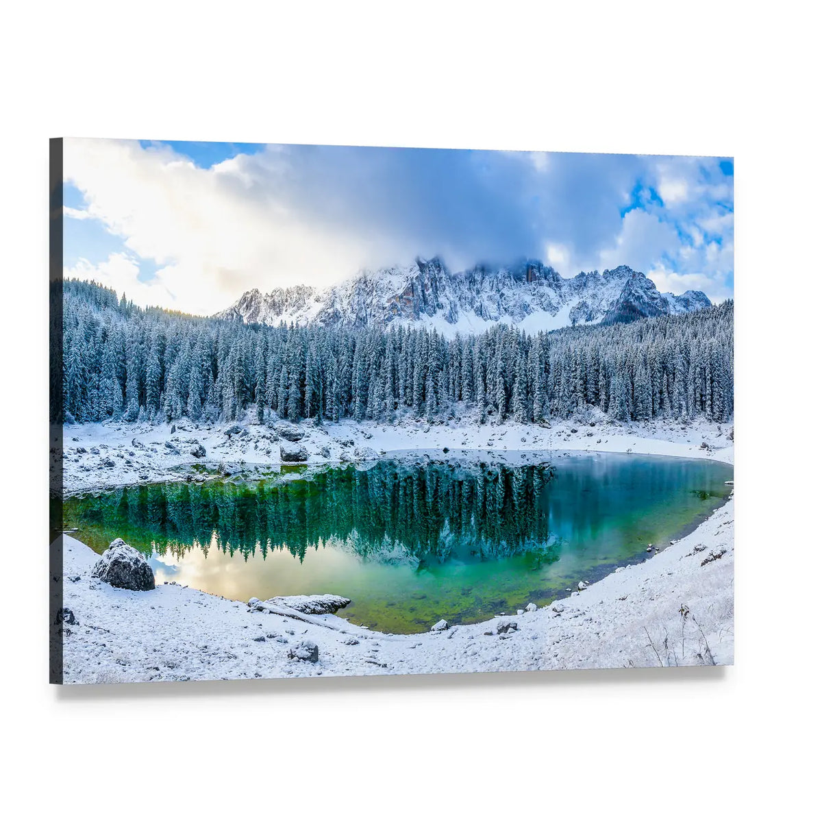 Karer Lake in Winter Canvas Wall Art, single panel gallery wrapped canvas, angled product view