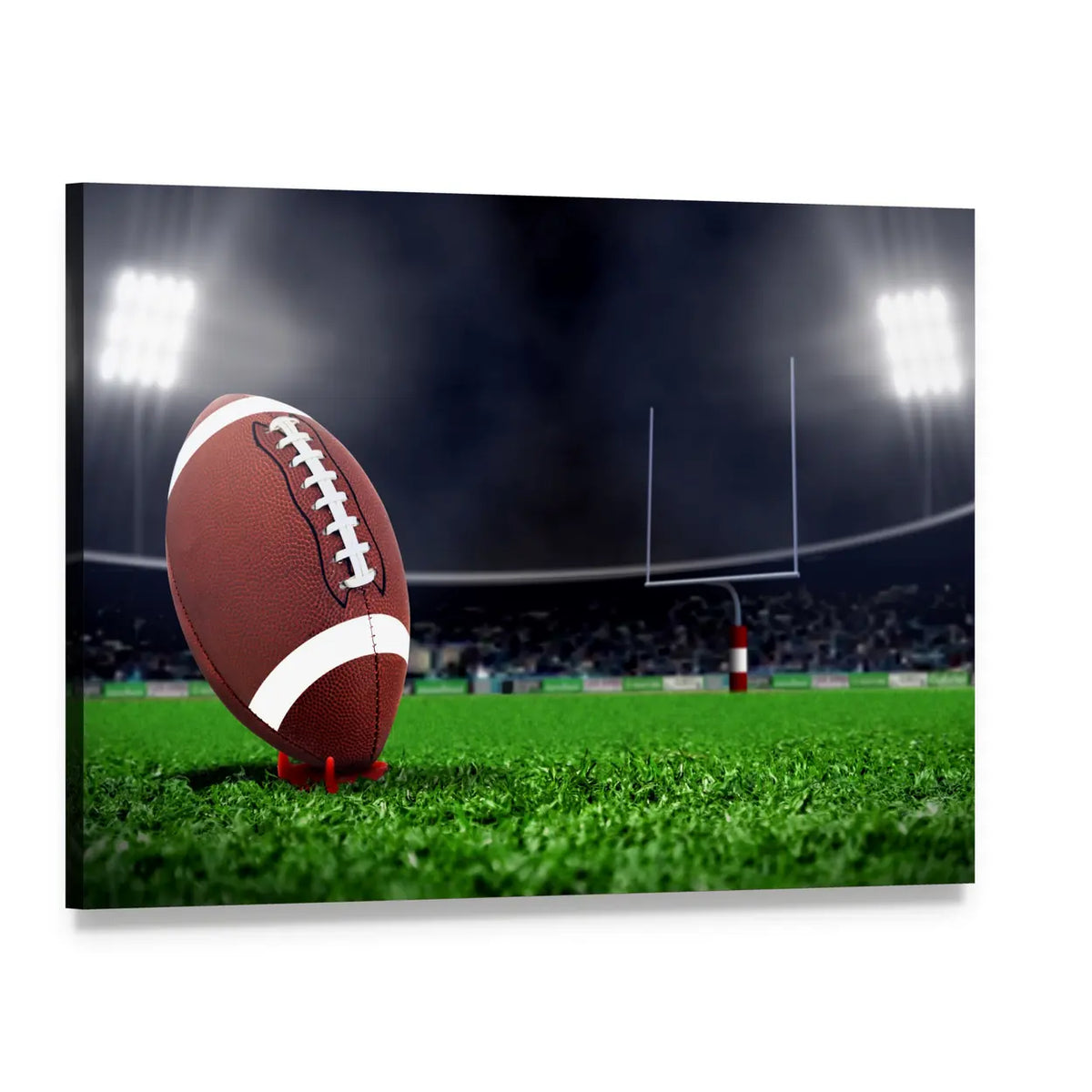Football on Green Field Canvas Wall Art, single panel gallery wrapped canvas, angled product view
