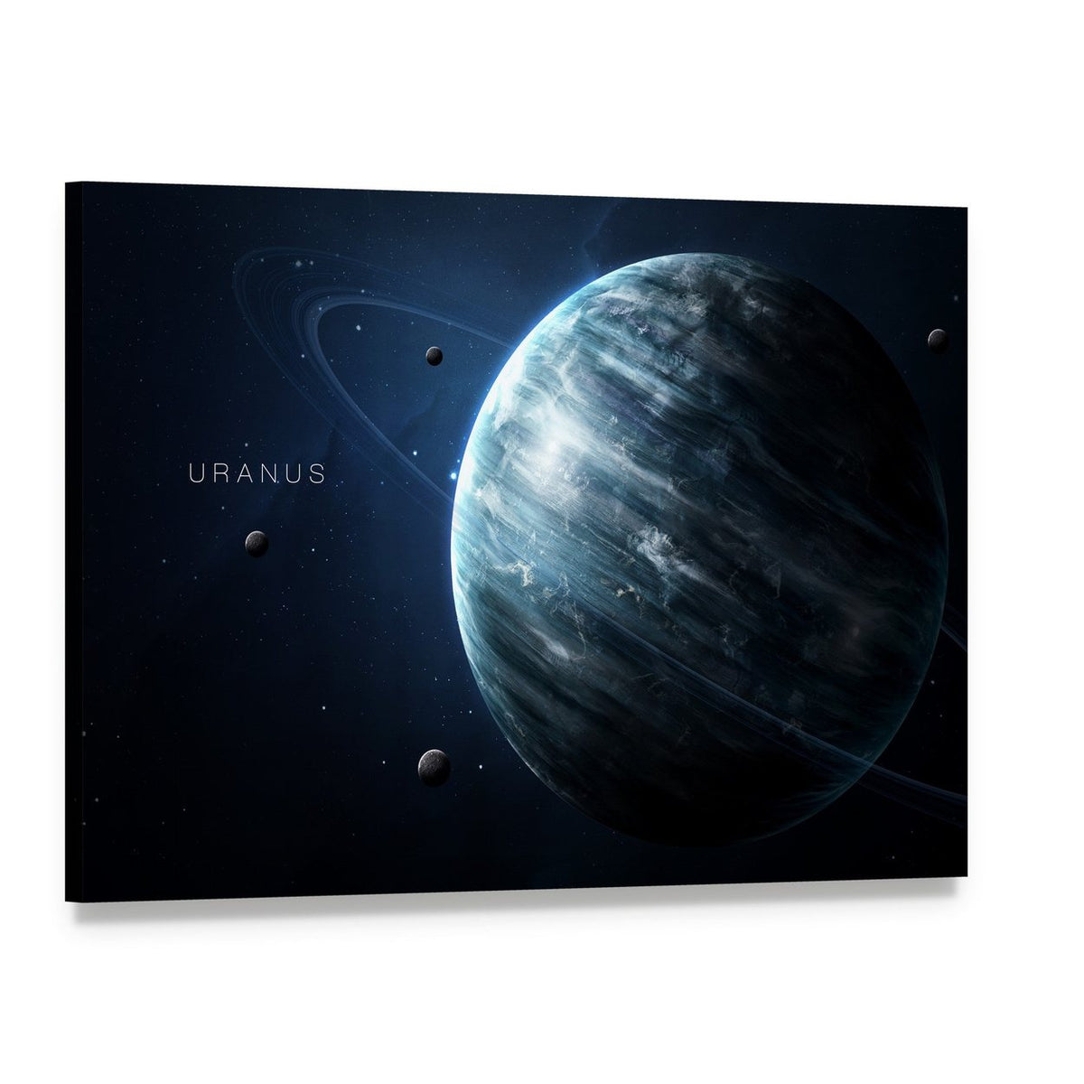 Uranus with Its Rings and Moons Canvas Wall Art, single panel gallery wrapped canvas, angled product view