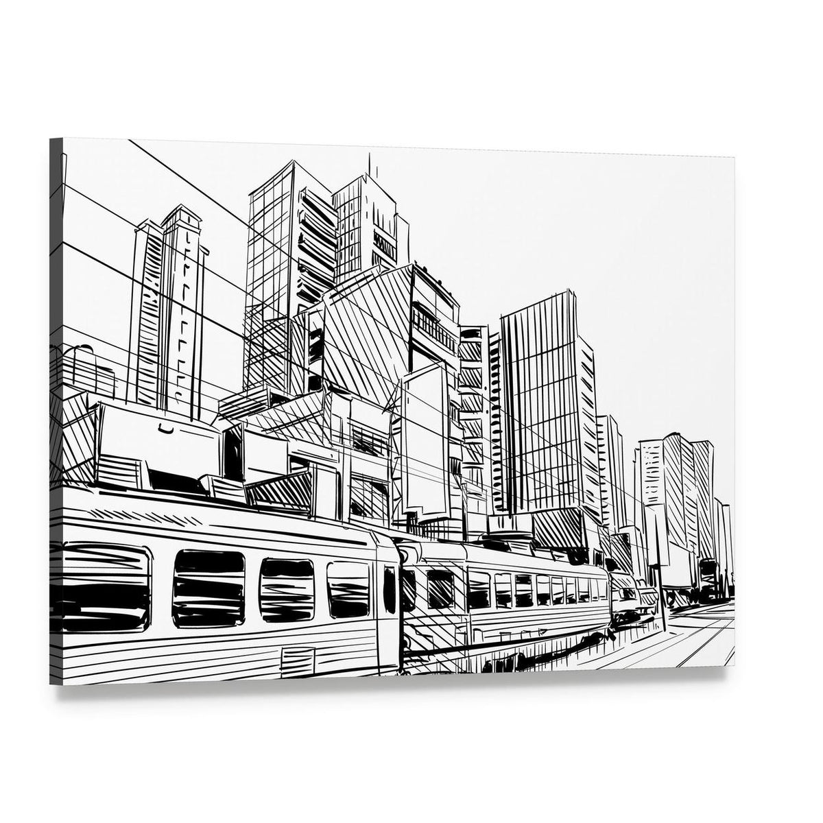 China City Sketch Canvas Wall Art, single panel gallery wrapped canvas, angled product view