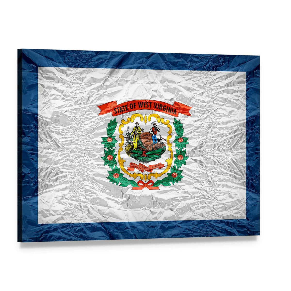 West Virginia State Flag Vintage Print Canvas Wall Art, single panel gallery wrapped canvas, angled product view