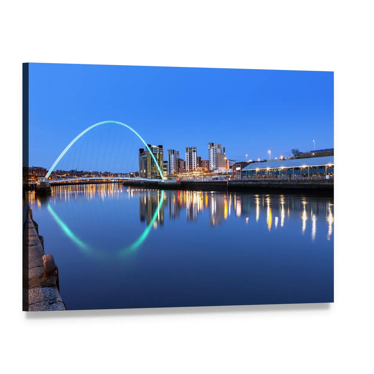 Millennium Bridge Night Reflection Canvas Wall Art, single panel gallery wrapped canvas, angled product view