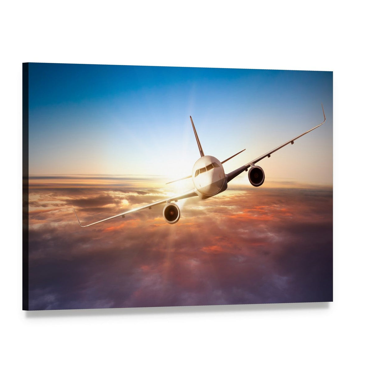 Commercial Airplane Canvas Wall Art, single panel gallery wrapped canvas, angled product view
