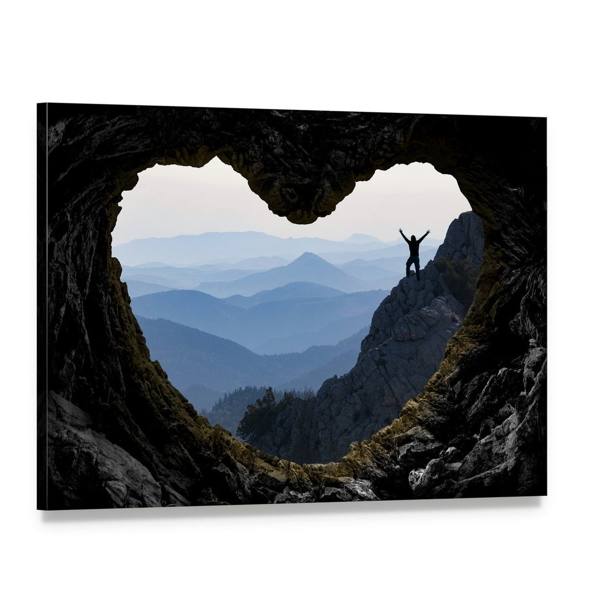 Silhouette on Heart-shaped Rock Formation Canvas Wall Art, single panel gallery wrapped canvas, angled product view