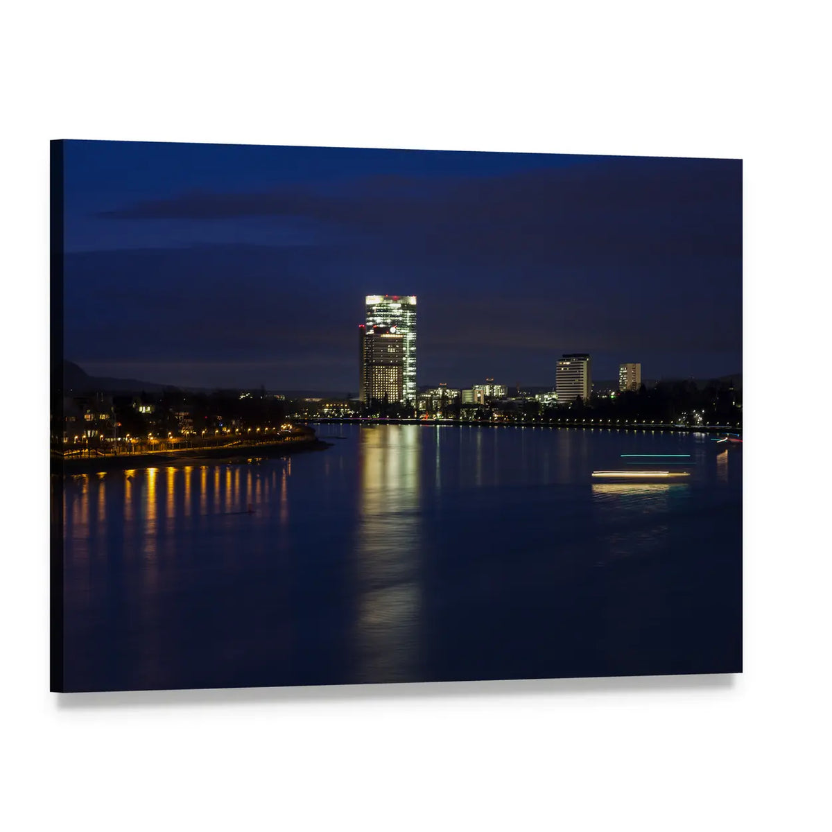 Rhine River at Night Canvas Wall Art, single panel gallery wrapped canvas, angled product view