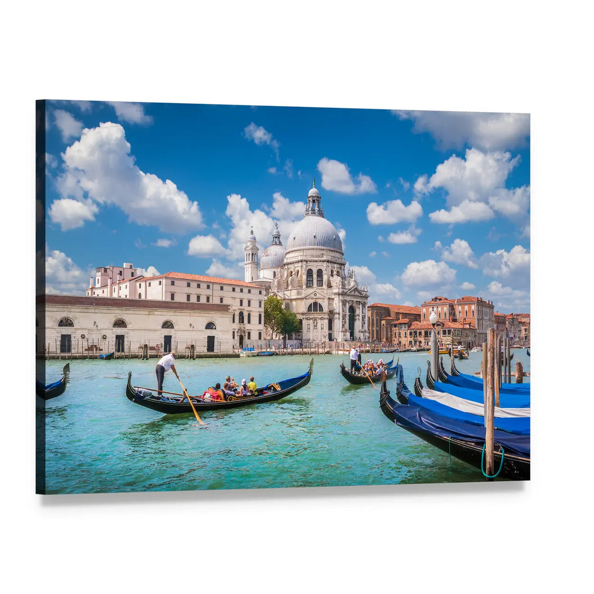 Venice Gondolas on the Canal Canvas Wall Art, single panel gallery wrapped canvas, angled product view