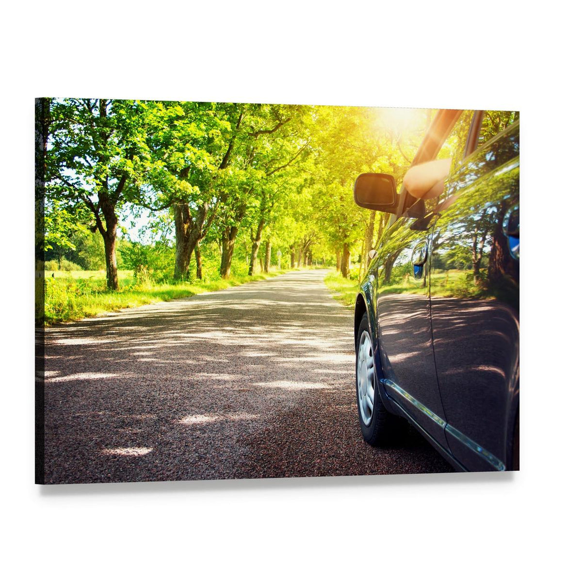 Car on Asphalt Road Canvas Wall Art, single panel gallery wrapped canvas, angled product view