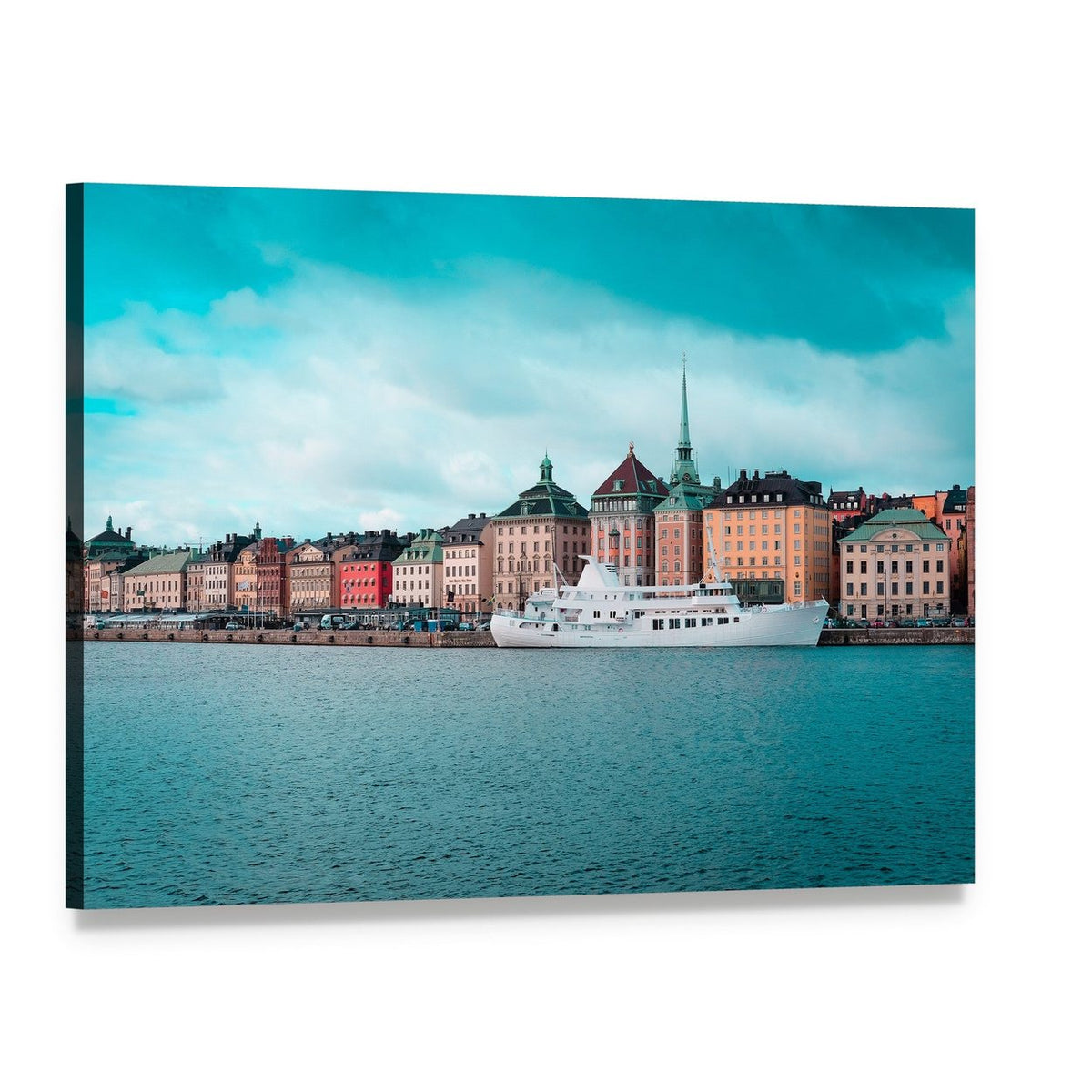 Passenger Ship in Stockholm Harbour Canvas Wall Art, single panel gallery wrapped canvas, angled product view