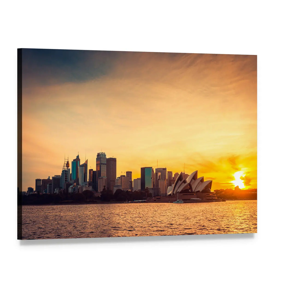 Sydney Opera House at Sunset Canvas Wall Art, single panel gallery wrapped canvas, angled product view